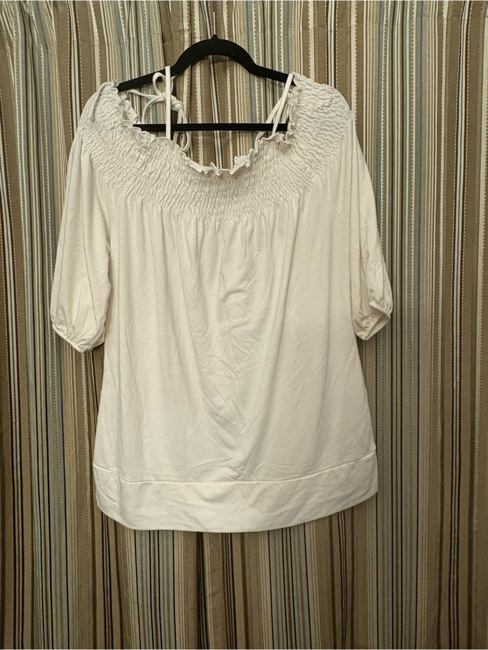 Caren Sport White Smocked Off-Shoulder Blouse